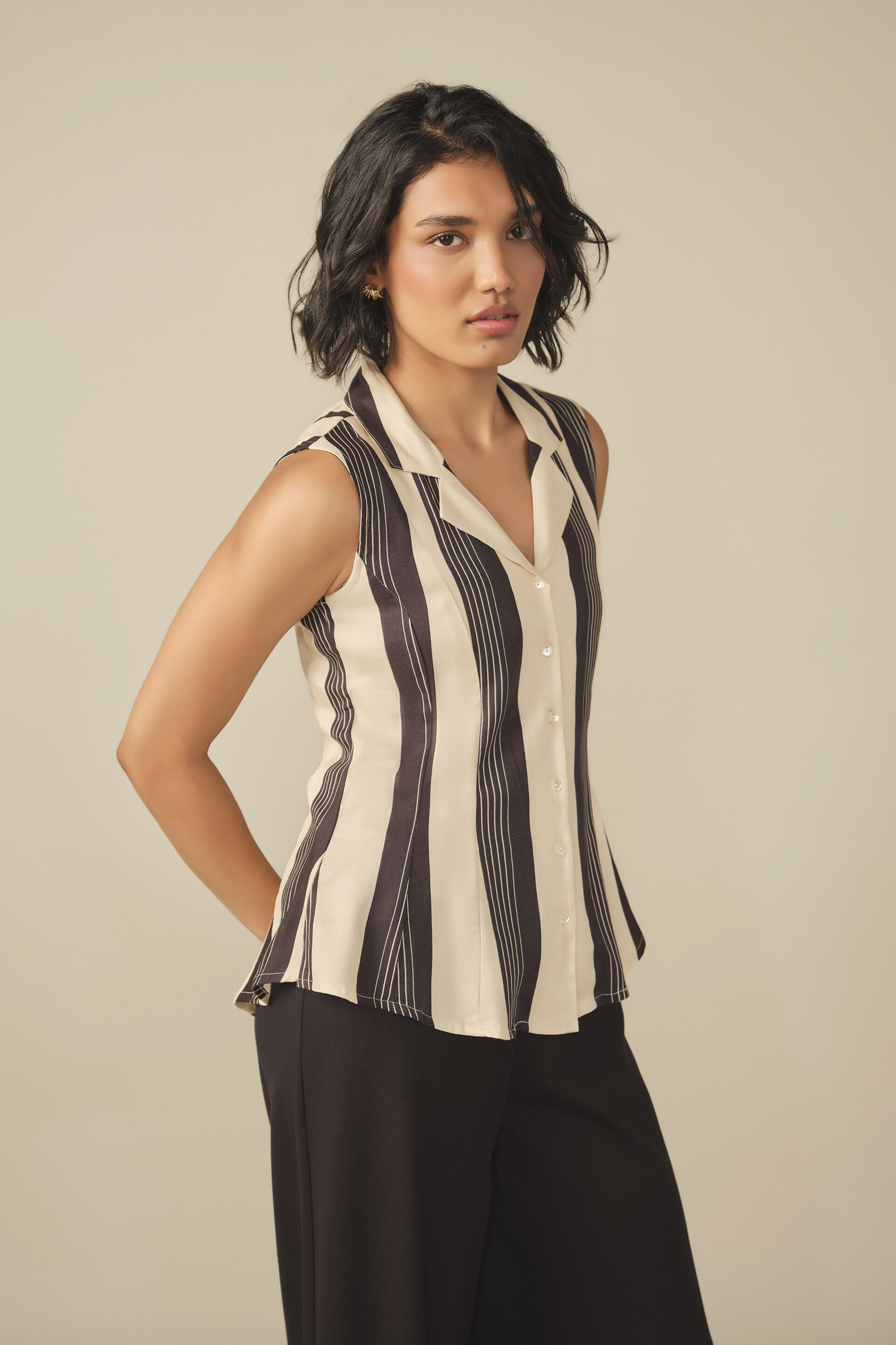Striped Sleeveless Top in Cream, Cream, image 3